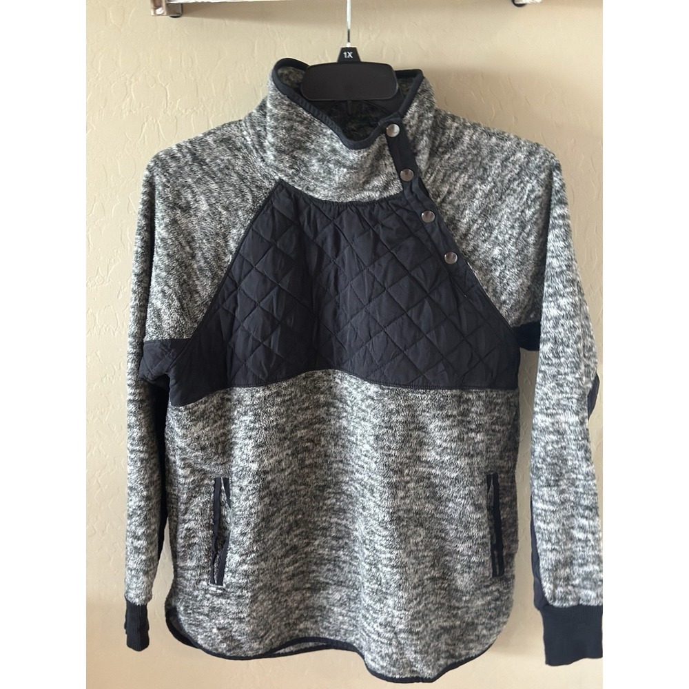 Abercrombie and Fitch Snap-Up Fleece Pullover Sweater Unisex Sz Large Gray Blue